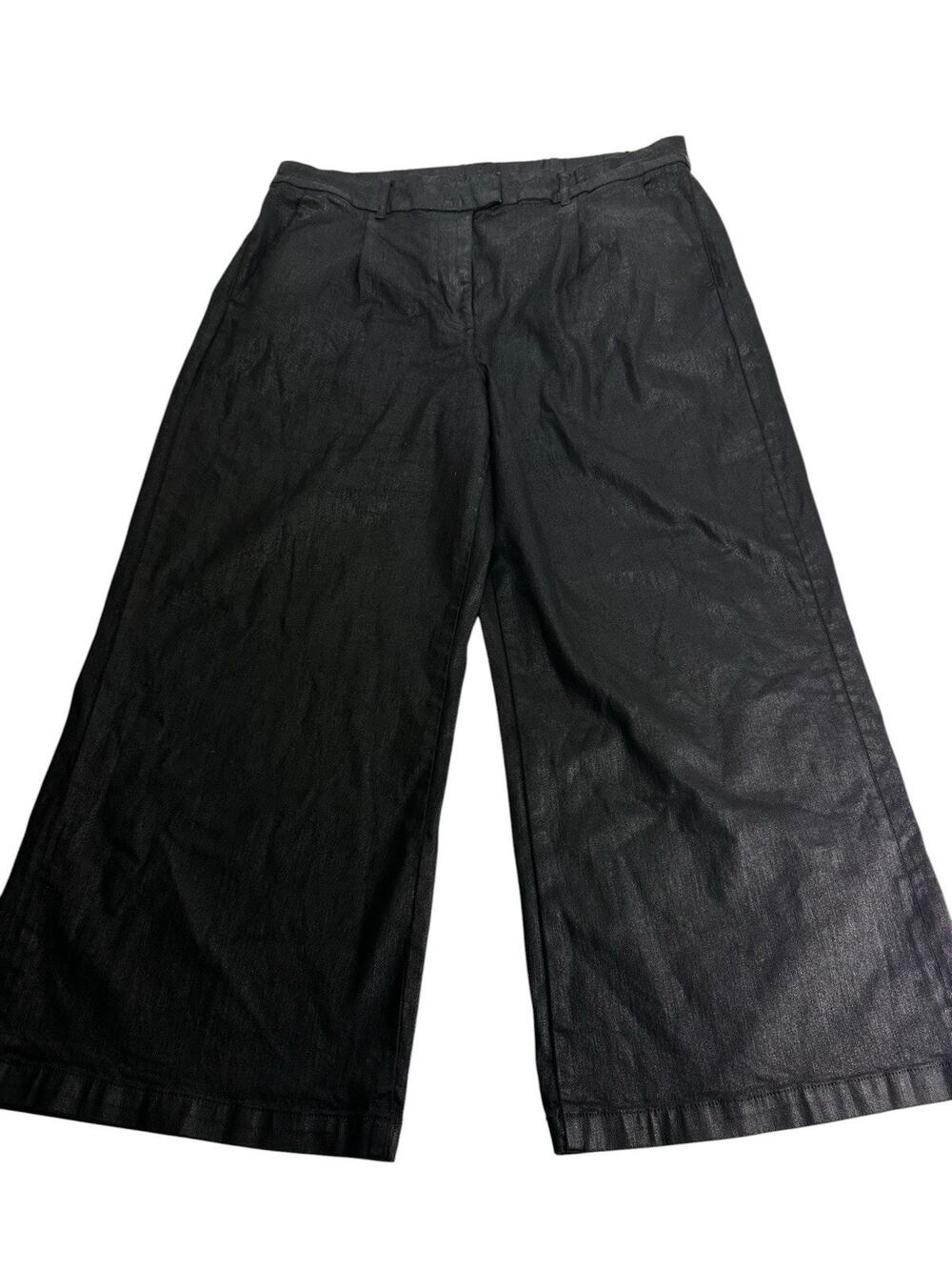American Eagle Pants Black Size 18 Short Stretch Baggy Wide Leg Wax Coat Jeans